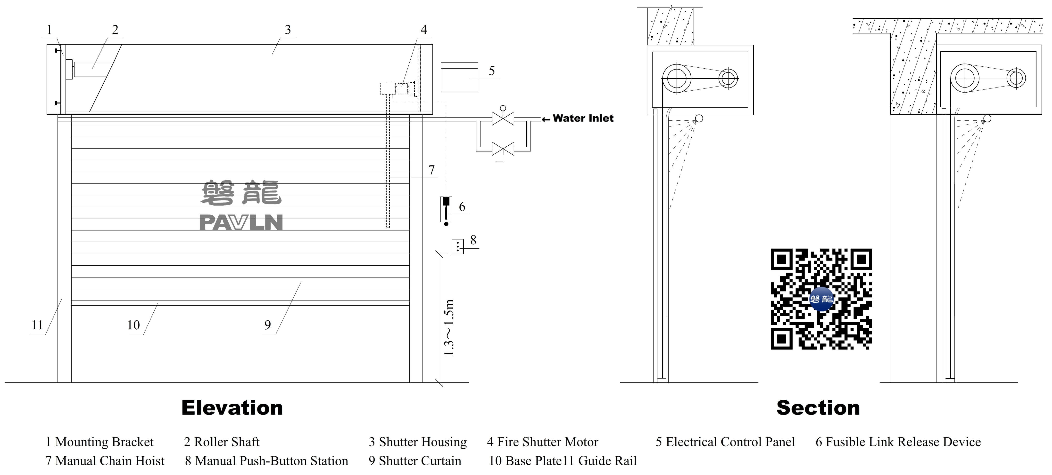 Special-type Steel Fire Shutter with Water Mist (Vertical Rolling Type)